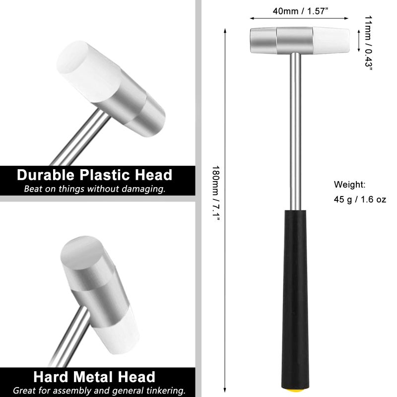 Kannony Wind Dual Head Small Hammer, Plastic Head and Metal Head, Double face Jewelry Mallet, Mini Hammer for Crafts, Watch, Tuning, Woodworking, Toys, DIY, Leather, Instruments, 7 Inches, - Image 2